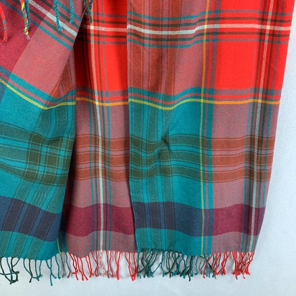 **SOLD**Vintage Ralph Lauren Skirt Womens 12 Wool Plaid Fringe Long Wrap Red - Picture 4 of 16